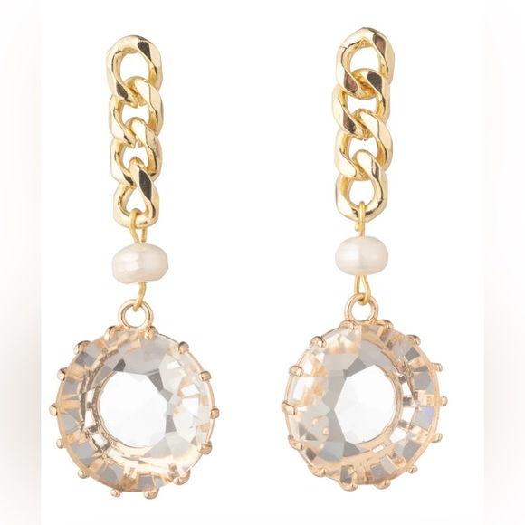 DANNIJO Authentic Sawyer Edgy Gold Chain Link Pearls & Crystals Loop Earrings - Picture 9 of 12